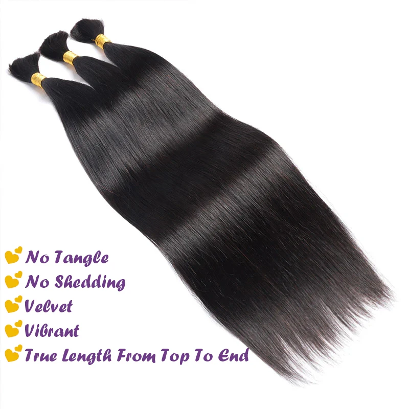 Straight Human Hair Braiding Bulk Hair Extensions 16-26 Inch No Weft Brazilian Human Bundles 50/100 Per Pack For Braiding human hair extensions human hair bundles braiding hair extensions human braiding hair