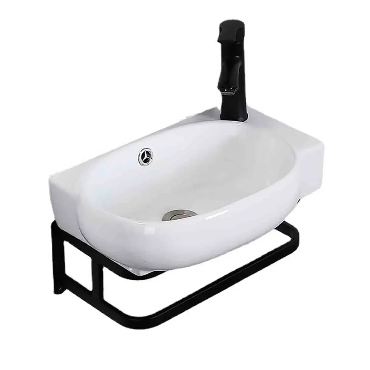 White Ceramic Wall-Hung Sinks With Towel Rack Small Apartment Bathroom Mini Corner Washbasin Balcony Hand-wash Basin With Faucet