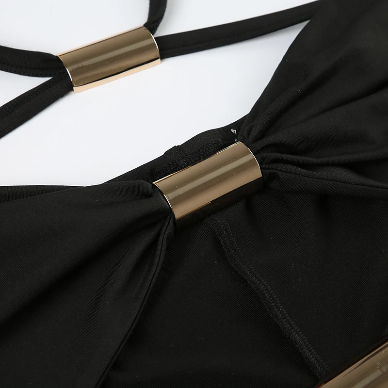 Mono ajustado con cuello halter, sexy, calado y con lazo, sin mangas, para mujer, ideal para vacaciones de verano