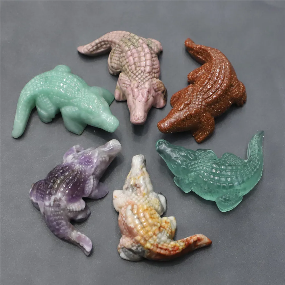 Natural Stone Crystal Crocodile Alligator Handmake Carved Animal Ornaments Polished Healing Crafts Souvenir Family Decoration