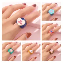 

Finger Ring Wide Bands Funny Trendy Unique Colorful Multi-style Resin Ring for Girls