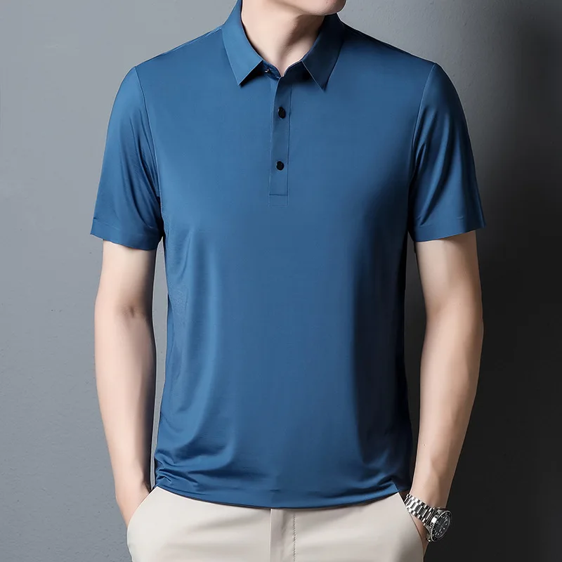 

Рубашка-поло мужская с коротким рукавом, деловая Повседневная бесшовная уличная Легкая рубашка из вискозы, с лацканами, лето