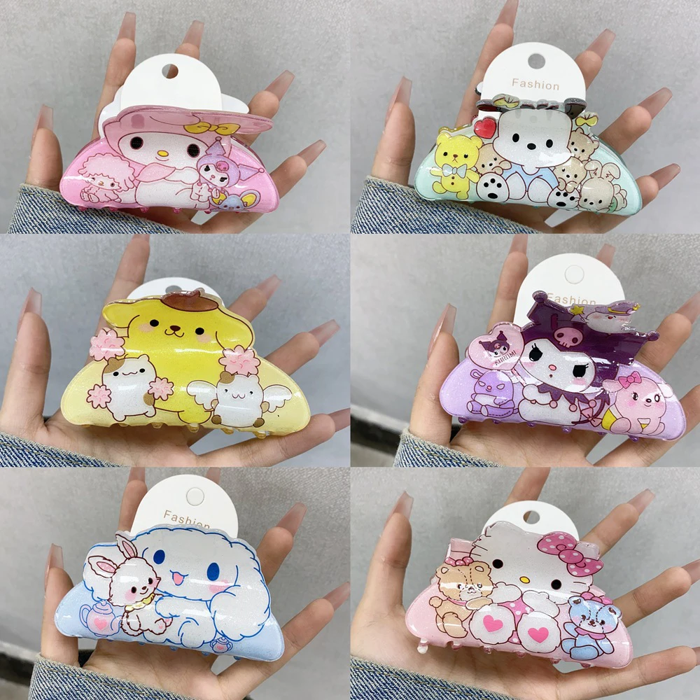 Sanrio Hair Clips Hello Kitty Hair Claws For Women Kuromi Hairpins Melody Girl Cinnamoroll Hair Accessories Kids Xmas Party Gift hello kitty sanrio food grade biscuit ice lattice silicone mold cinnamoroll kuromi household multifunctional ice making artifact