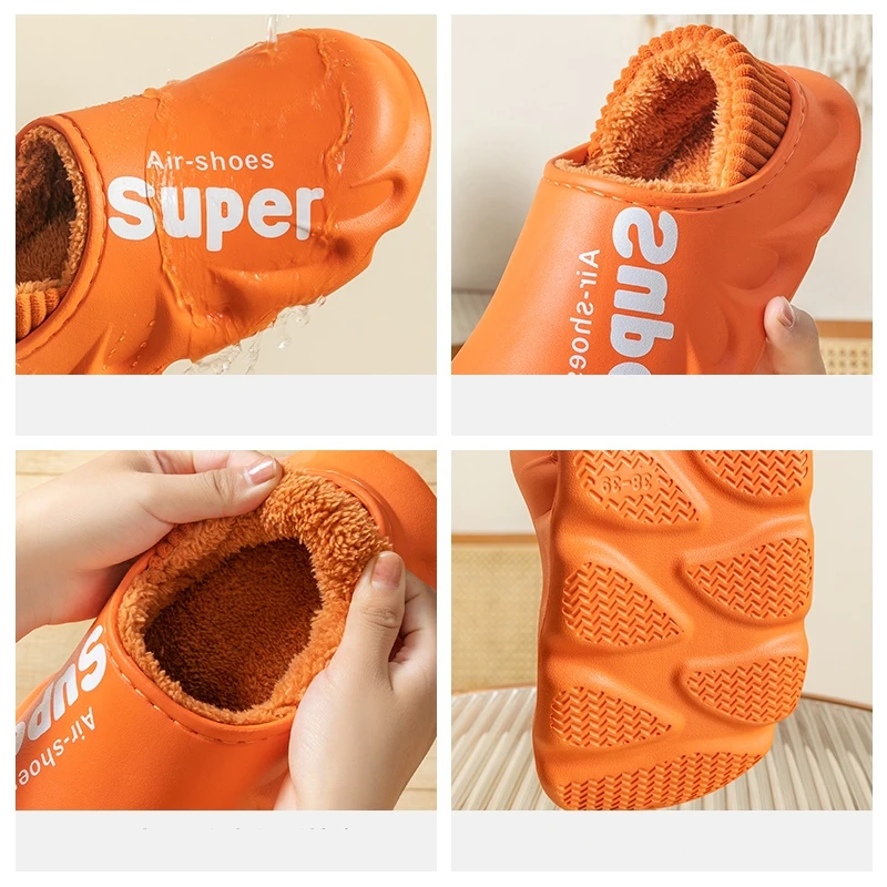 Non slip slippers plush slippers Winter Men Women Warm Slippers Plush Cotton Slippers Indoor Home Waterproof Non-Slip Shoes For Couples Bedroom Warm Shoes 36-47