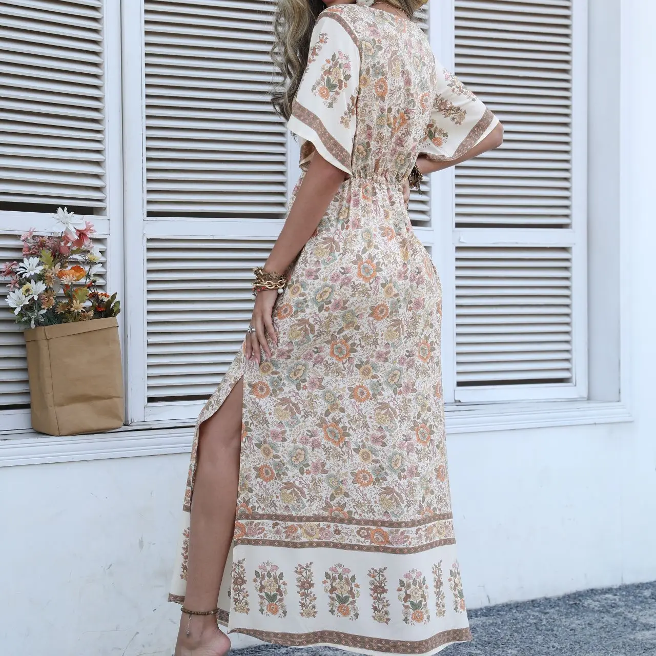 Robe Boho Mexicaine - Taille M - Vert Militaire - Manches 3/4 - Neuf Avec étiquettes