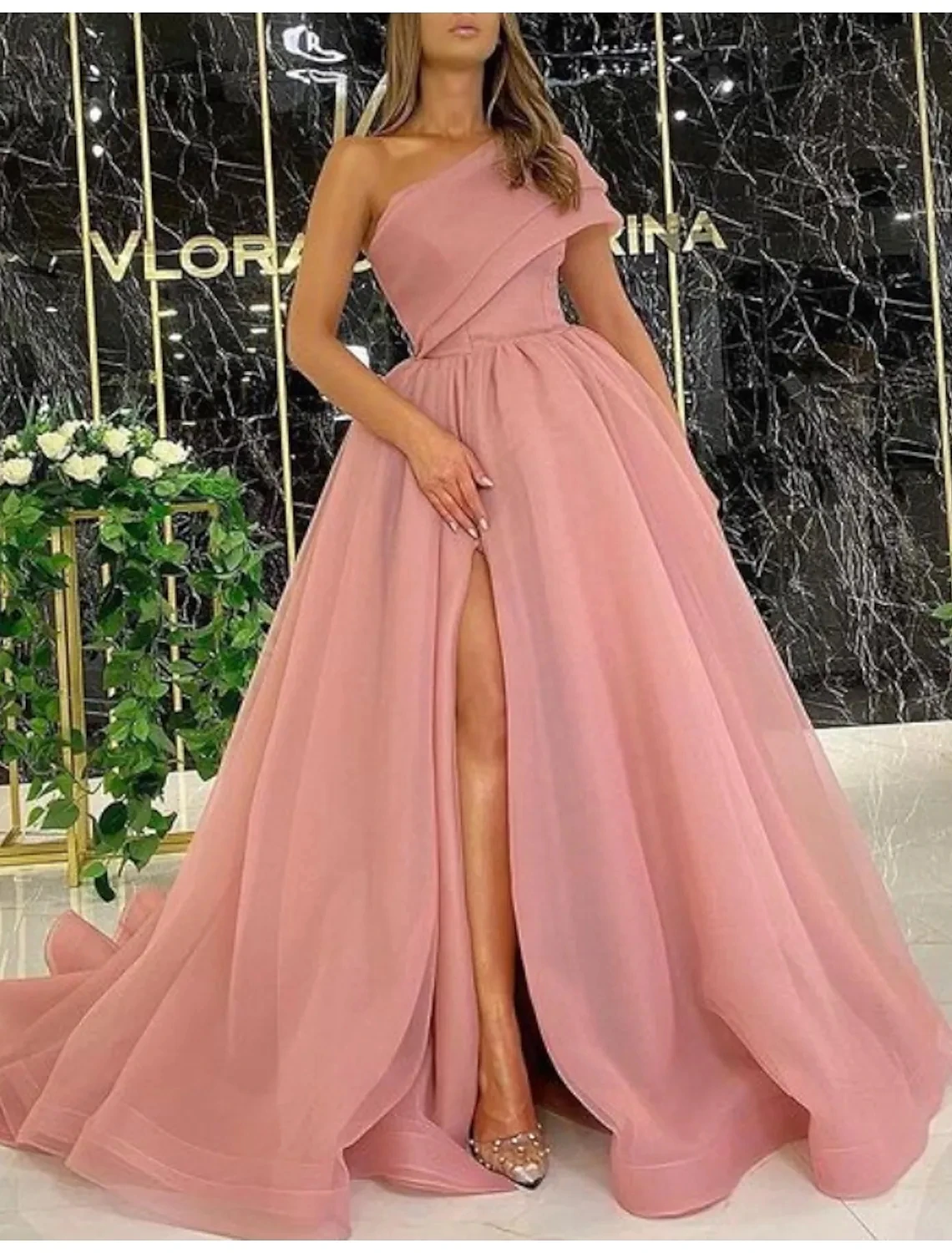 Elegant A-line Pink Formal Evening Dresses 2022 One Shoulder Organza Prom Party Gown Arabic Dubai Vestidos De Festa formal gowns for women