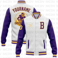 Custom White Purple-Gold Varsity Letterman Jacket | Two-Tone Bomber Full-Snap