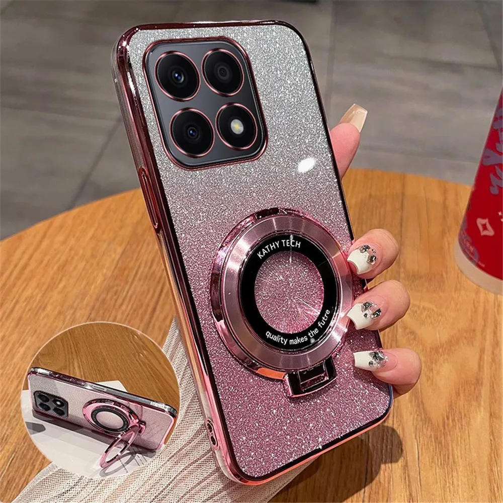 Enhanced Glitter Magnetic Stand Phone Case - Soft Silicone Shockproof Clear Bumper Cover