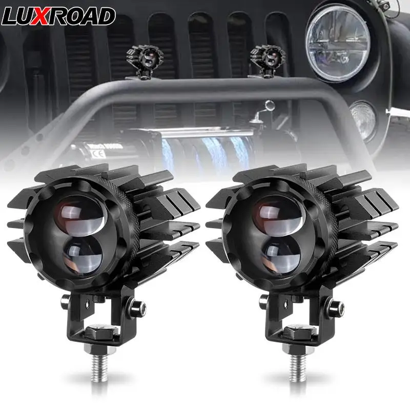 

3in1 Motorcycle Spotlight LED Head Fog High Beam Auxiliary Driving Work Pod Lamp Dual Len For Electric Scooter Offroad Truck Car