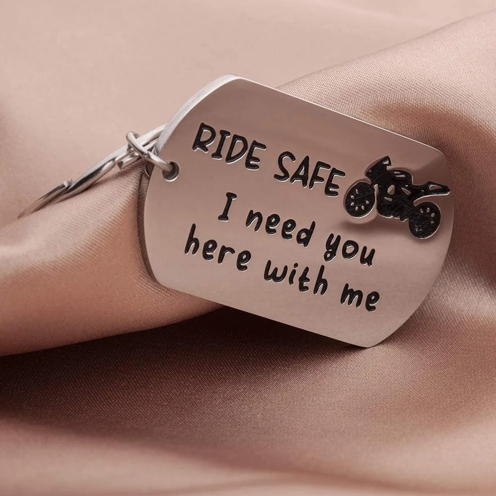 Fathers Day Ride Safe Keychain Biker Motorcycle Keyring Gift for Him