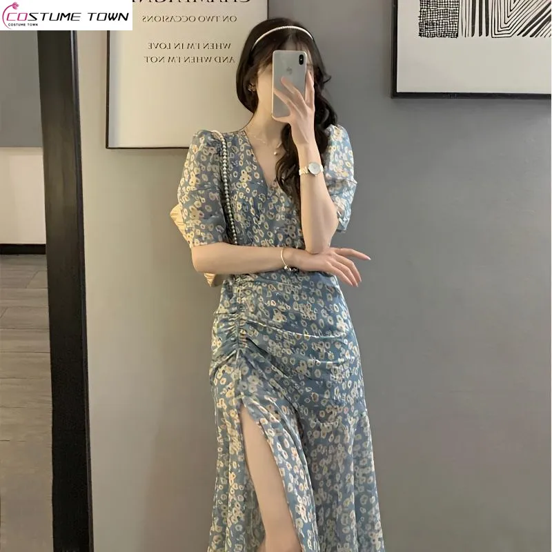 French First Love Retro Gentle Style Long Dress Chic Split Flower Dress Early Spring 2024 New Women's Summer Dress