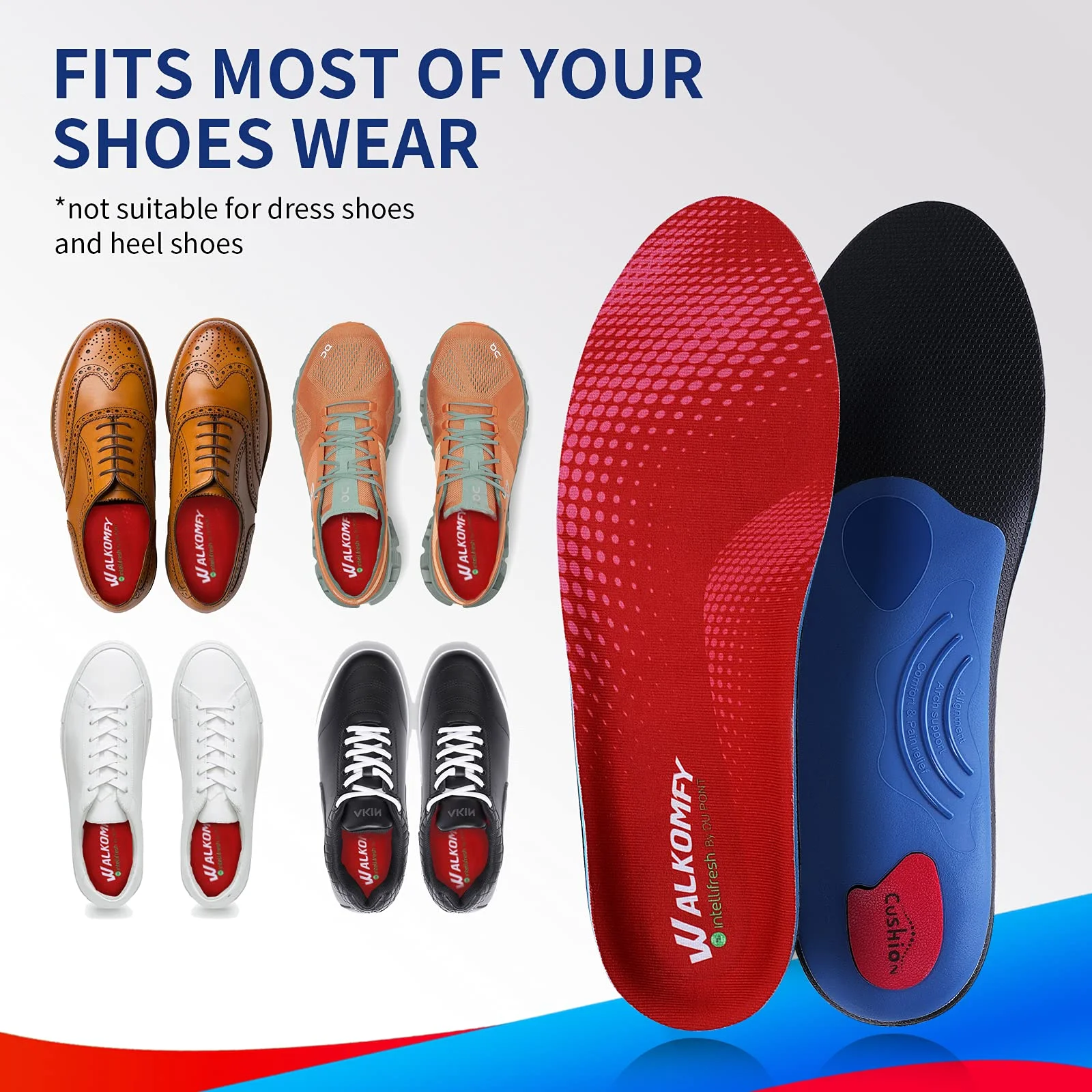 Walkomfy Orthopedic Insoles Plantar Fasciitis Pain Relief Orthotics 4cm High Arch Support For Flat Feet Pain Foot Valgus Over