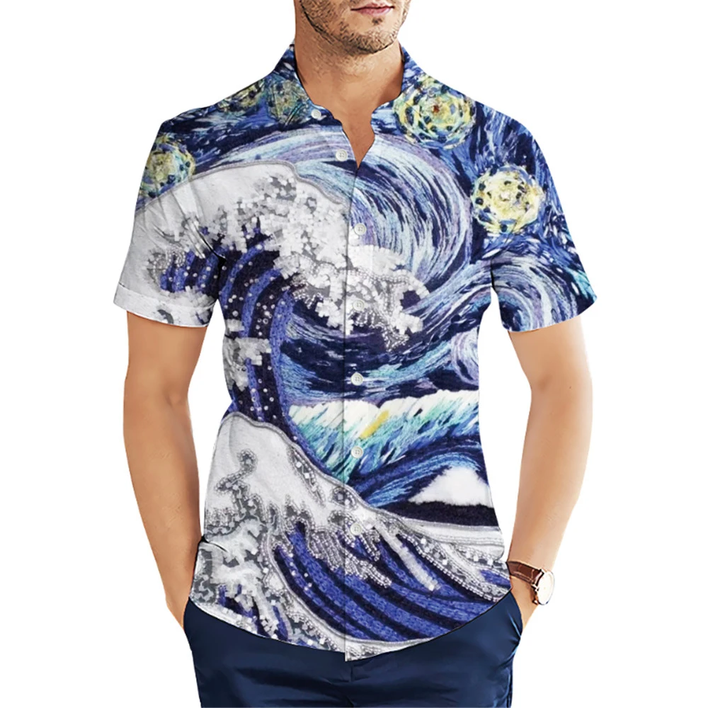 

HX Men's Shirts Van Gogh Oil Painting Starry Night 3D Graphic Tops Casual Fashion Men's Clothing Ropa Hombre Dropshipping