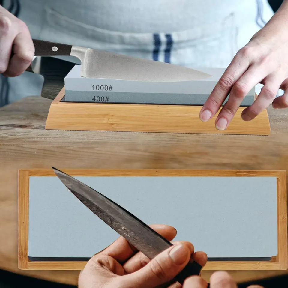 Professional Knife Sharpening Stone Set with Bamboo Base