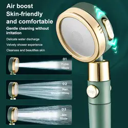 High Pressure Shower Head New Style Green High Pressure Rotate Shower Head with Holder and Hose Propeller Shower Head Eco