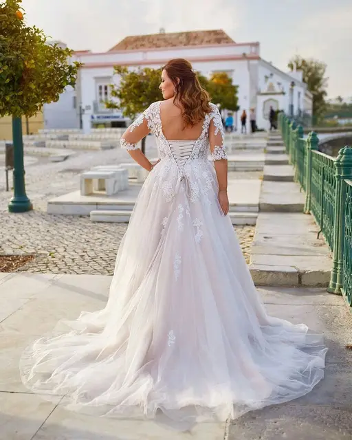 Plus Size Vestidos De Novia Wedding Dresses With Pregnant Half Sleeves V  Neck Modern Lace Appliques Wedding Gowns Bride Dresses - AliExpress