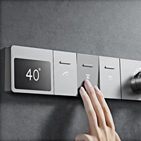 หรูหราปืนทองเหลืองสีเทาเพดานฝักบัวอาบน้ําอุณหภูมิคงที่ระบบจอแสดงผลดิจิตอล LED น้ําร้อนและเย็นฝังก๊อกน้ําห้องน้ํา 4