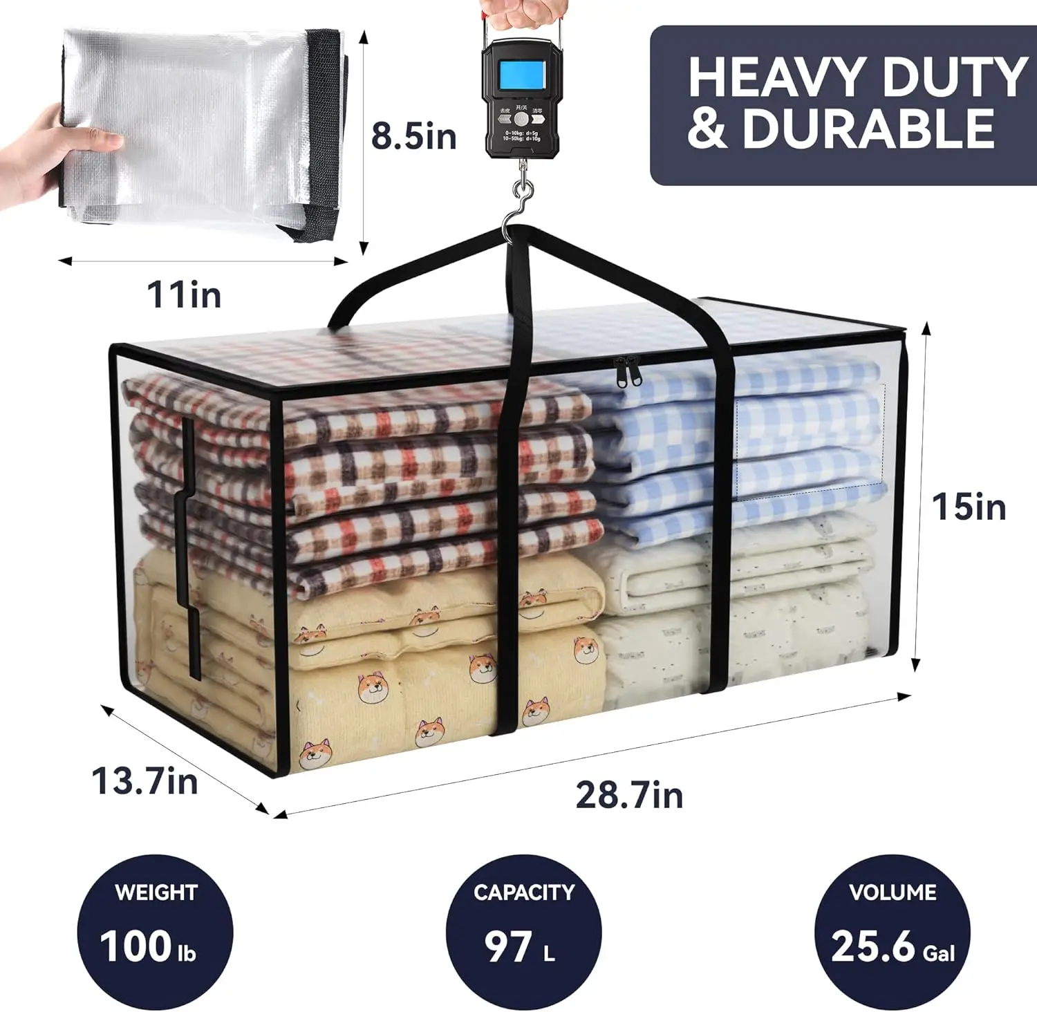 NEW 97L moving bags heavy duty,8 pack extra large moving bags with zippers，moving totes with lids heavy duty，storage containers 3