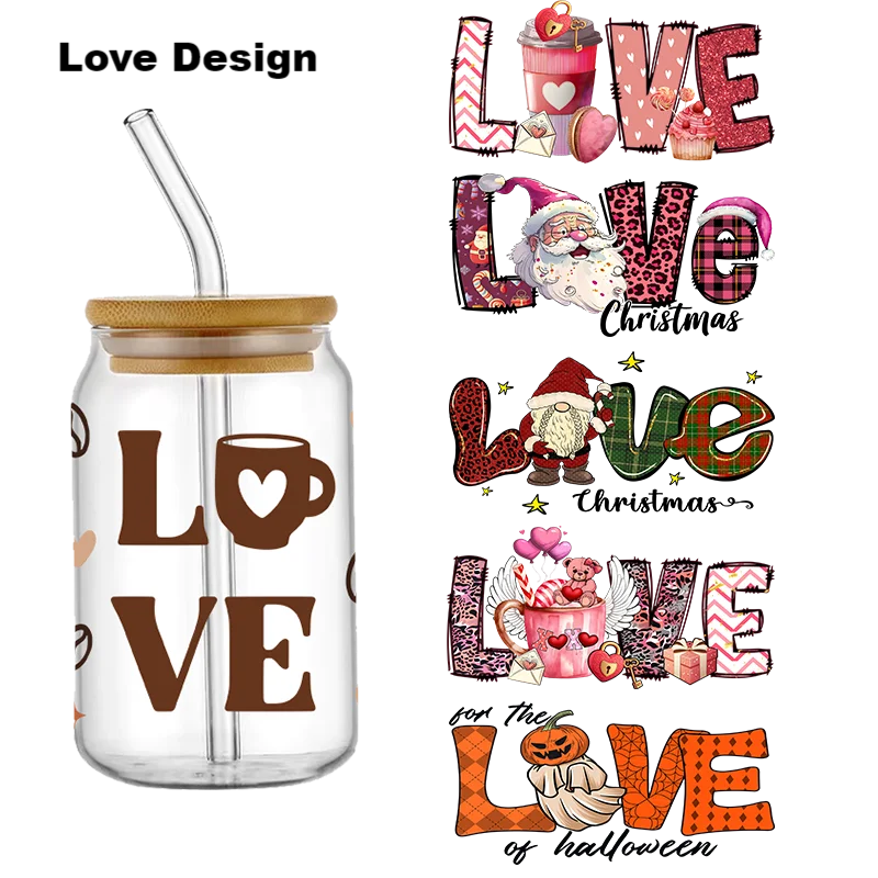 Love 3D UV DTF Transfers Stickers uvdtf 16oz Cup Wraps Merry Christmas Printed For DIY Glass Ceramic Metal Leather
