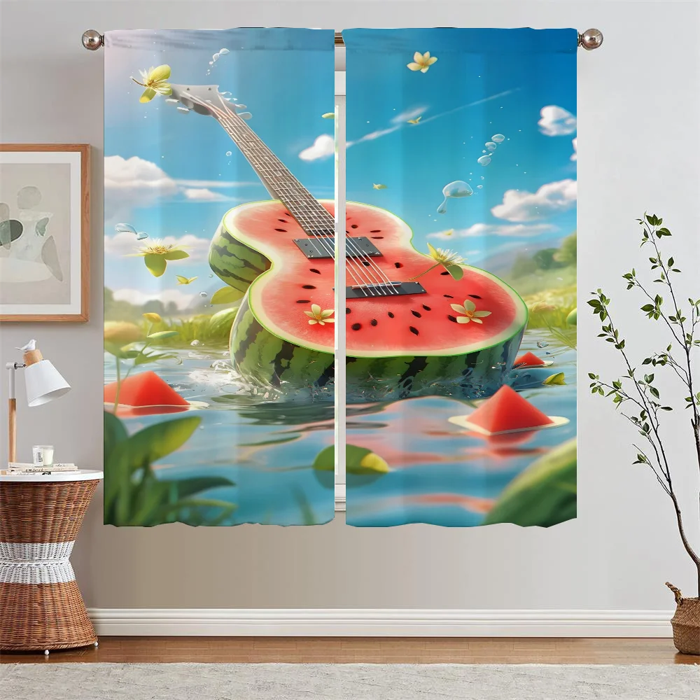 Cortinas de guitarra de sandía para sala de estar, 2 piezas, envío gratis, cortinas cortas para ventanas, cortinas para el baño y el hogar