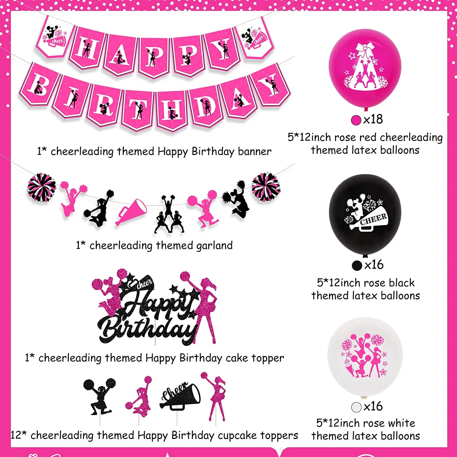 Decorazioni di compleanno con fiocco rosa per donne e