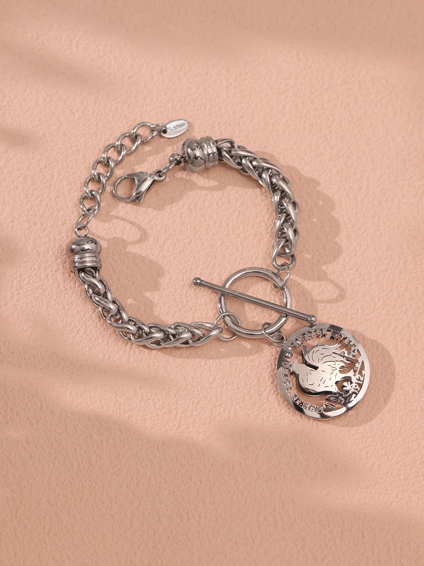 Riesenrad OT gedrehte Kette mit Hahn-Anhänger, Edelstahl-Armband für Frauen, wasserdicht, Bankett, Punk-Schmuck, Geschenk – Detail 8