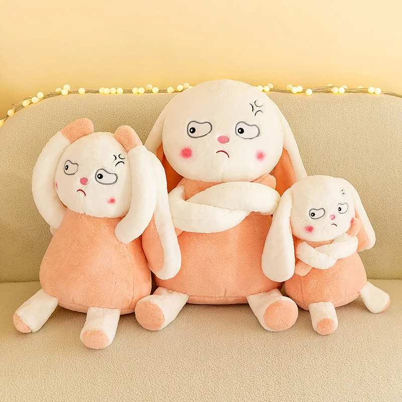 Adorablre Angry Rabbit Plush Toy Soft Stuffed Animals Long Arms Bunny Can Swing Pose Plushies Doll for Girls Kids Xmas Presents