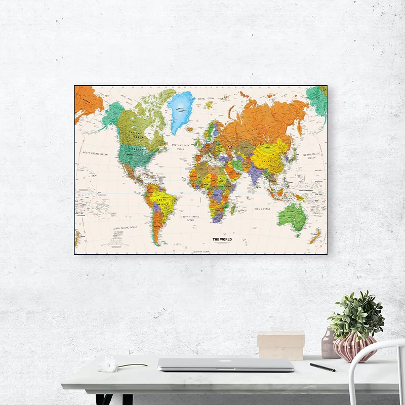The World Map 75*50cm Vintage Canvas Painting Fabric Card Wall Art Poster School Supplies Room Home Decorative Hanging Picture