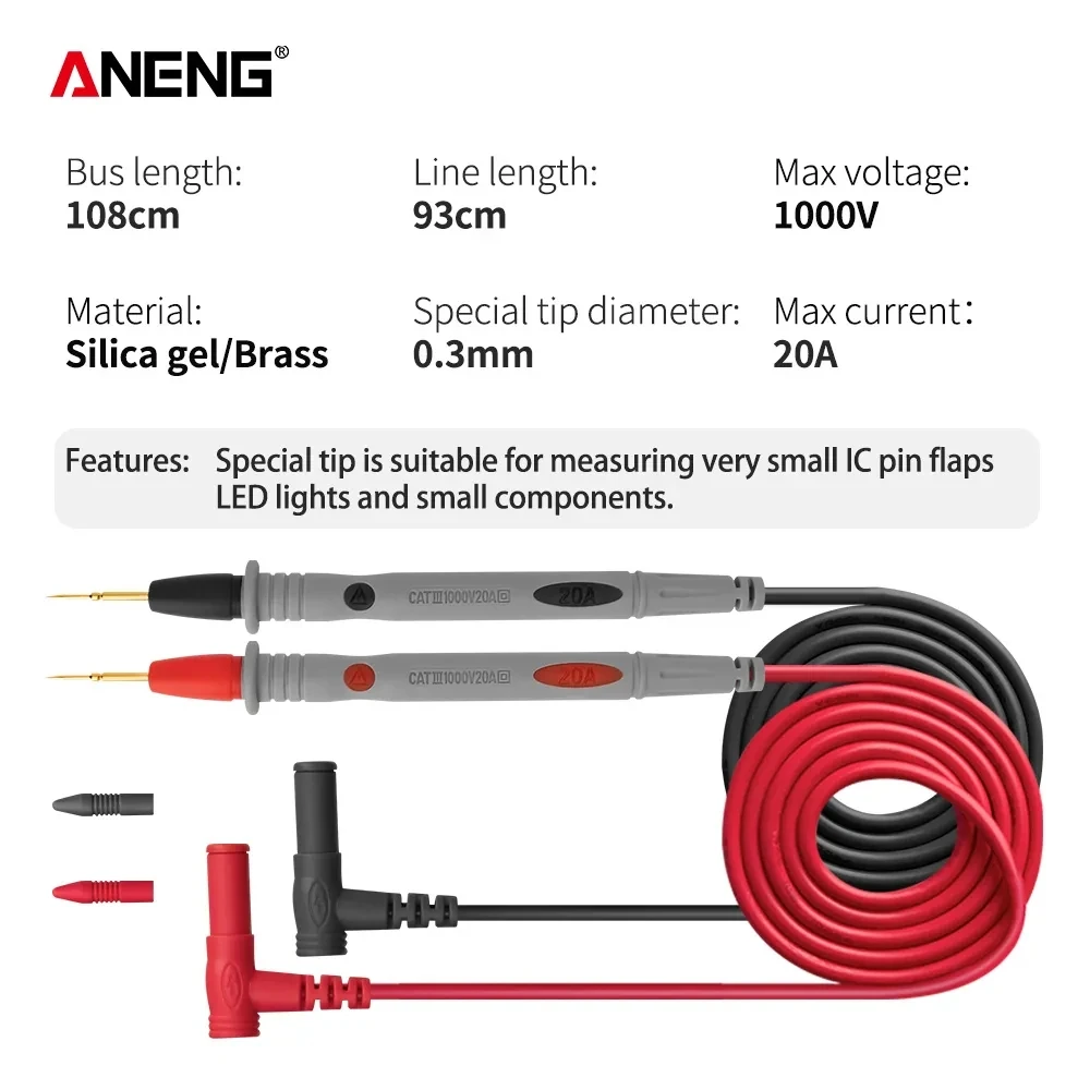 Digital Multimeter Multimeter Tester Analog Multimeter ANENG PT1031 20A 1000V Slicon Rubber Delay Wire Gold Plated Sharp Probe Needles Test Lead