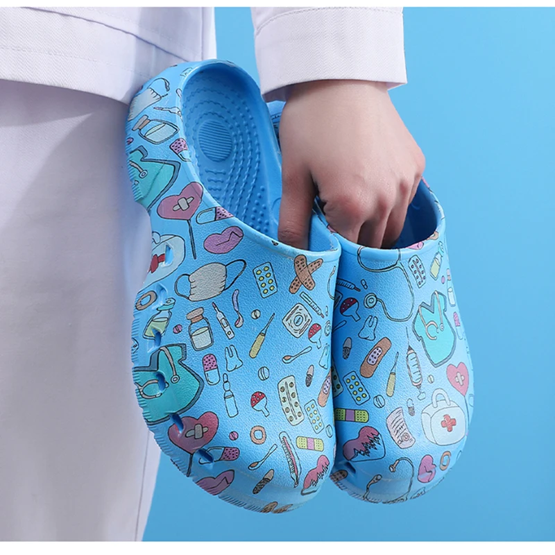 Medical print Nurse Clogs EVA Surgical Slippers Lightweight Non-slip Doctor Scrub Clogs Dental Pet Clinic Nursing Clogs Y07-1 2