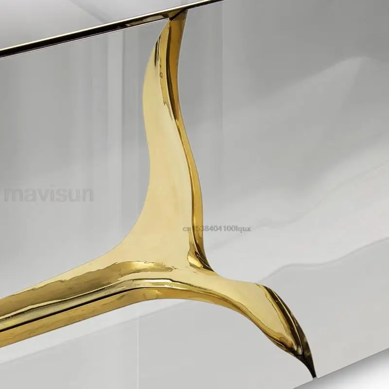 Luxury Metal Sideboard Villa Stainless Steel Porch Table Glossy Living Room Floor Storage Cabinet Post-Modern