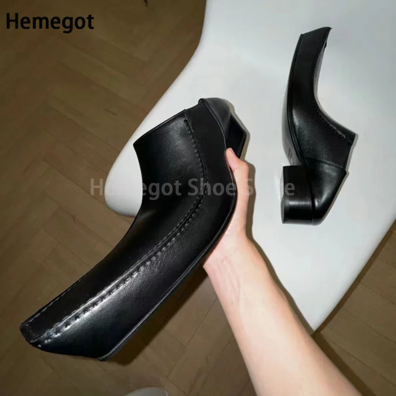 Retro Chunky Heel Derby Leather Shoes for Men New British Style Boat Deep Mouth Square Toe Loafers Single Casual Shoes 37-45 5