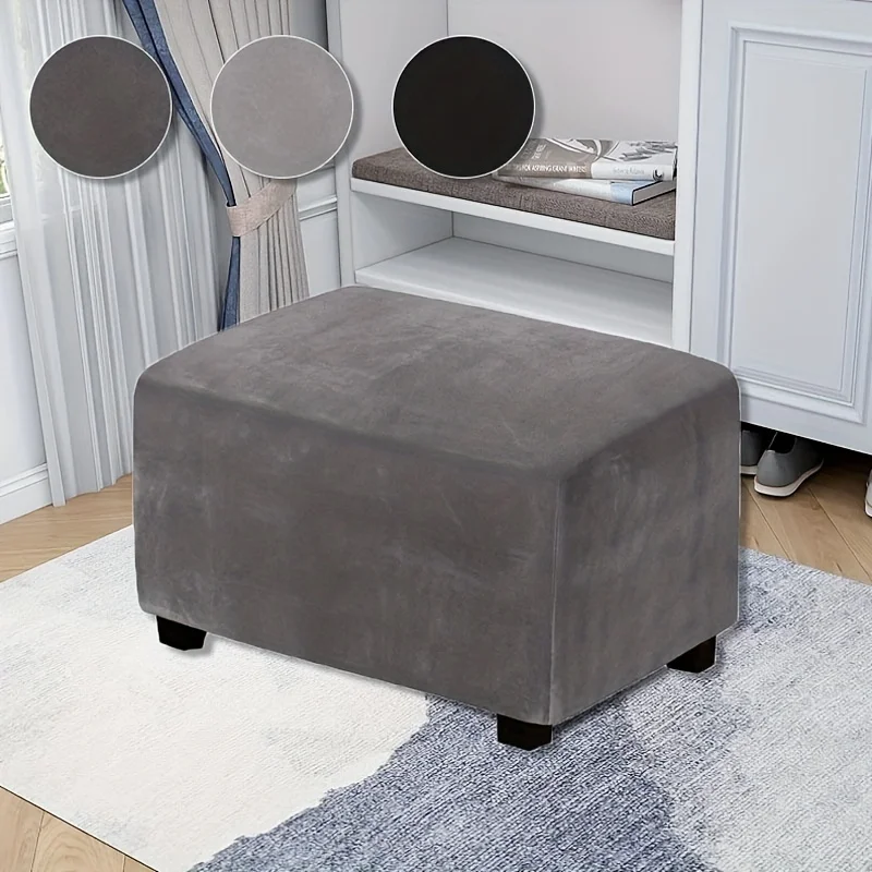 

Velvet Stretch Ottoman Cover Rectangle Ottoman Slipcover Furniture Protector Soft Footstool Cover With Elastic Bottom
