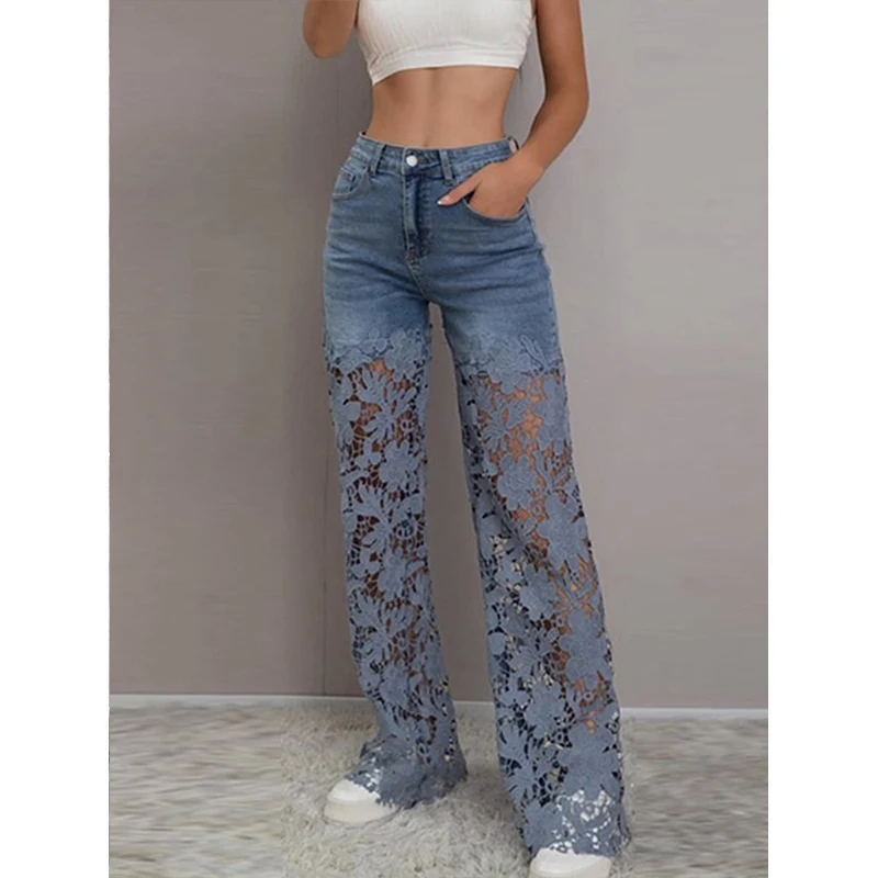 ★CERRIC★FLOWER LACE PATCH JEANS★459★Blue★韓国★大人気★ CHS_EMBELLISHED TAPERED