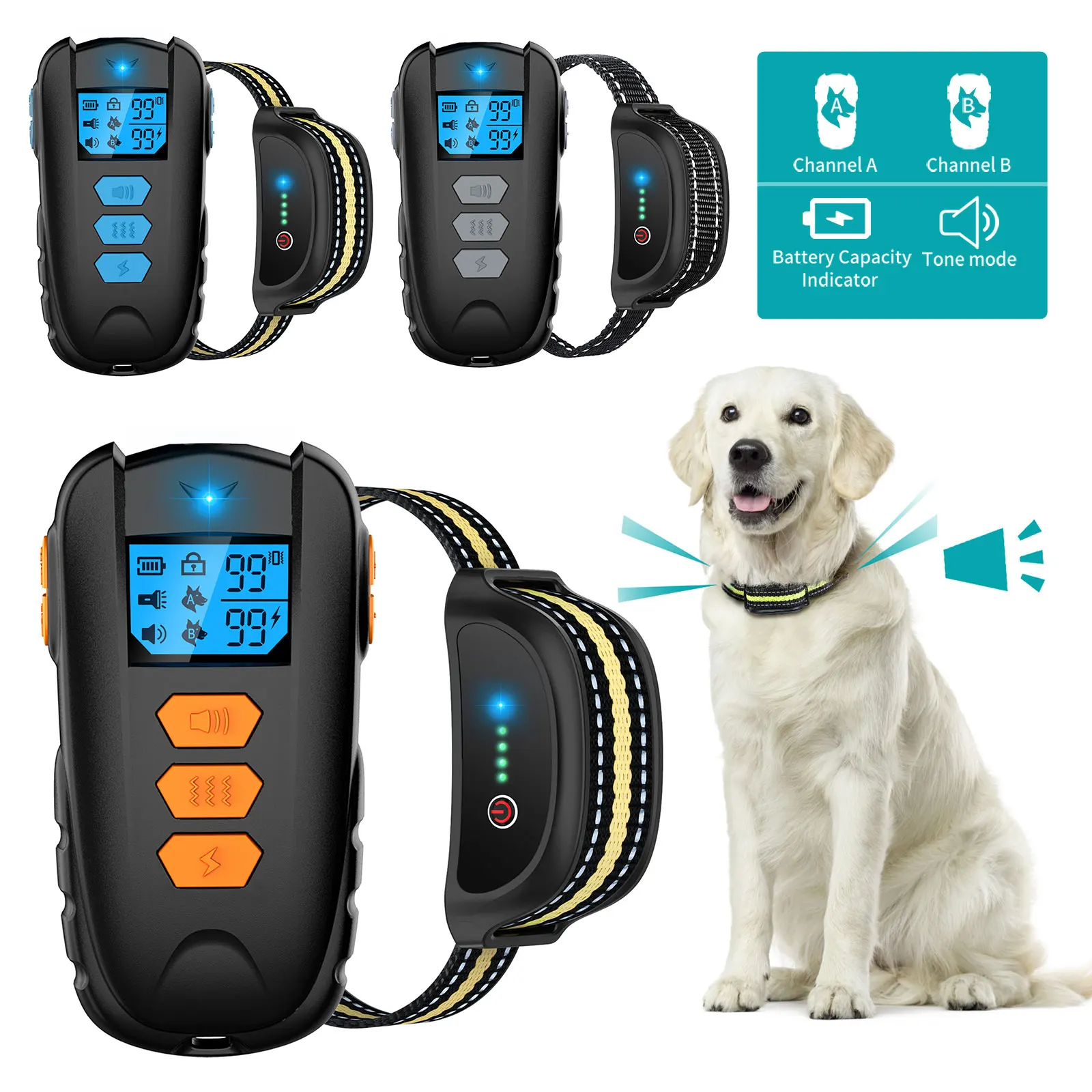 

3 IN 1 Rechargeable Waterproof Electric Dog Training Collar Pet Remote Control Barkproof Collars Anti Barking Device Beep Sound