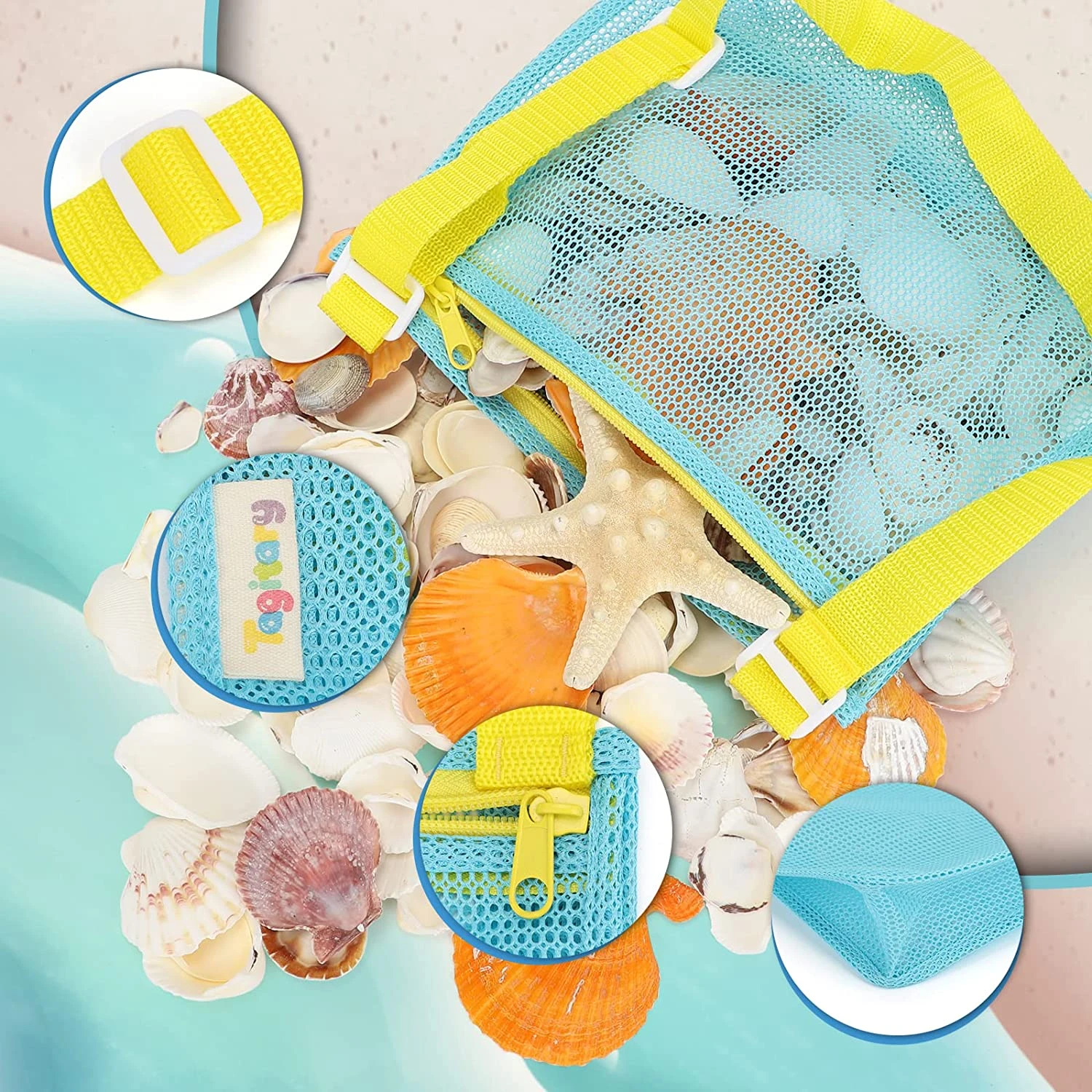 Beach Toy Mesh Bag for Boys and GirlsKids Shell Storage Bag Beach Toy