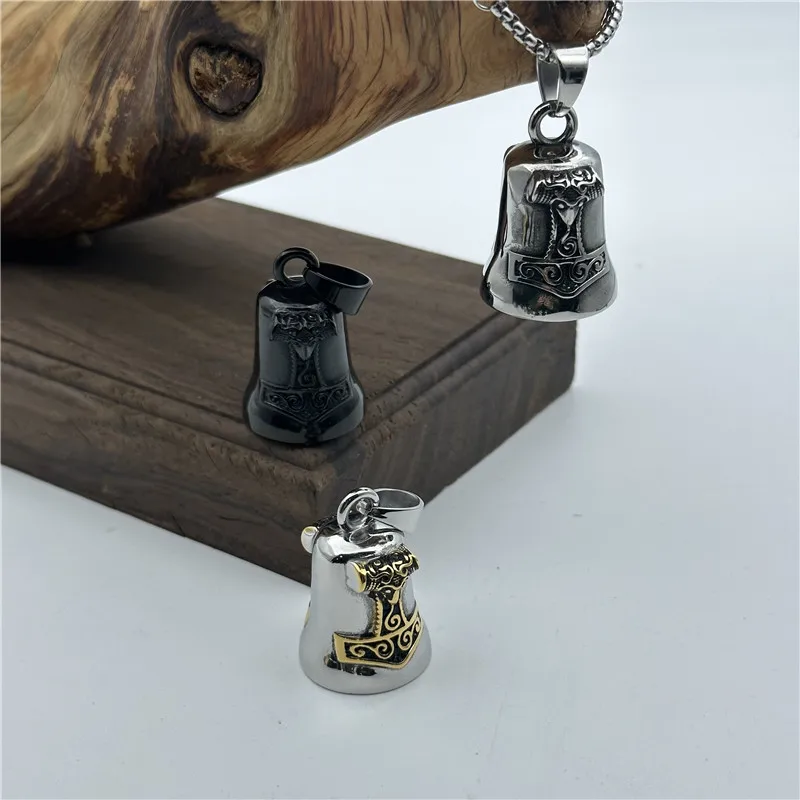 Golden Silver Plated Thor Necklace 316L Stainless Steel Jewelry Punk Biker New Polishing Bell Pendant 5