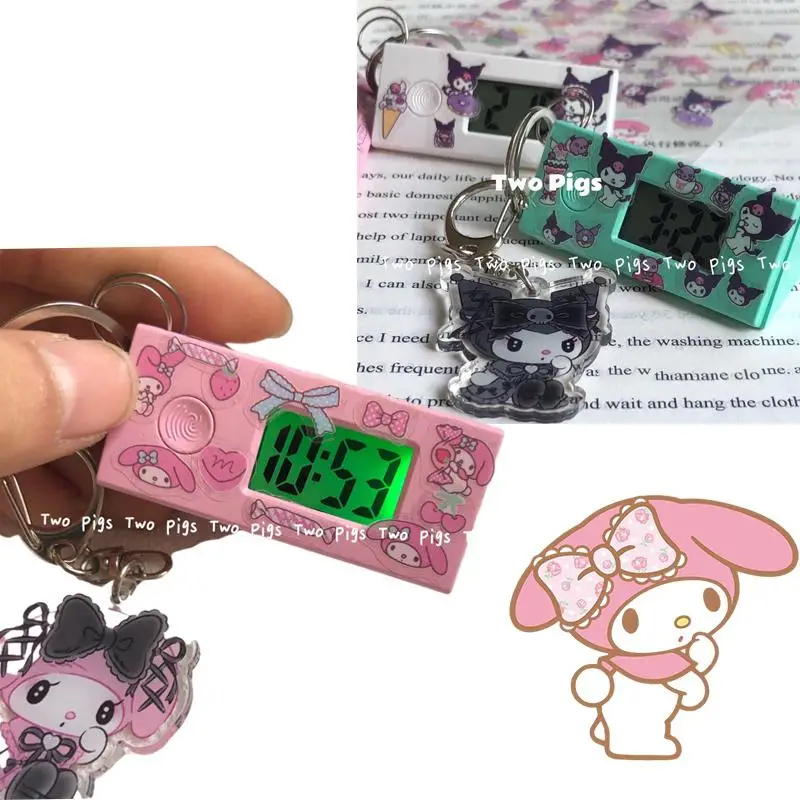 

Kawaii Hello Kitty Kuromi Melody Luminous Clock Student Exam Electronic Watch Cute Compact Watch Mute Sanrio Clock with Stickers