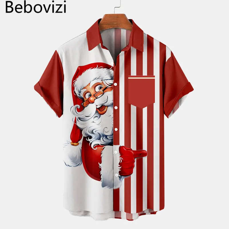 

Мужская Повседневная рубашка с коротким рукавом и принтом Санта Клауса