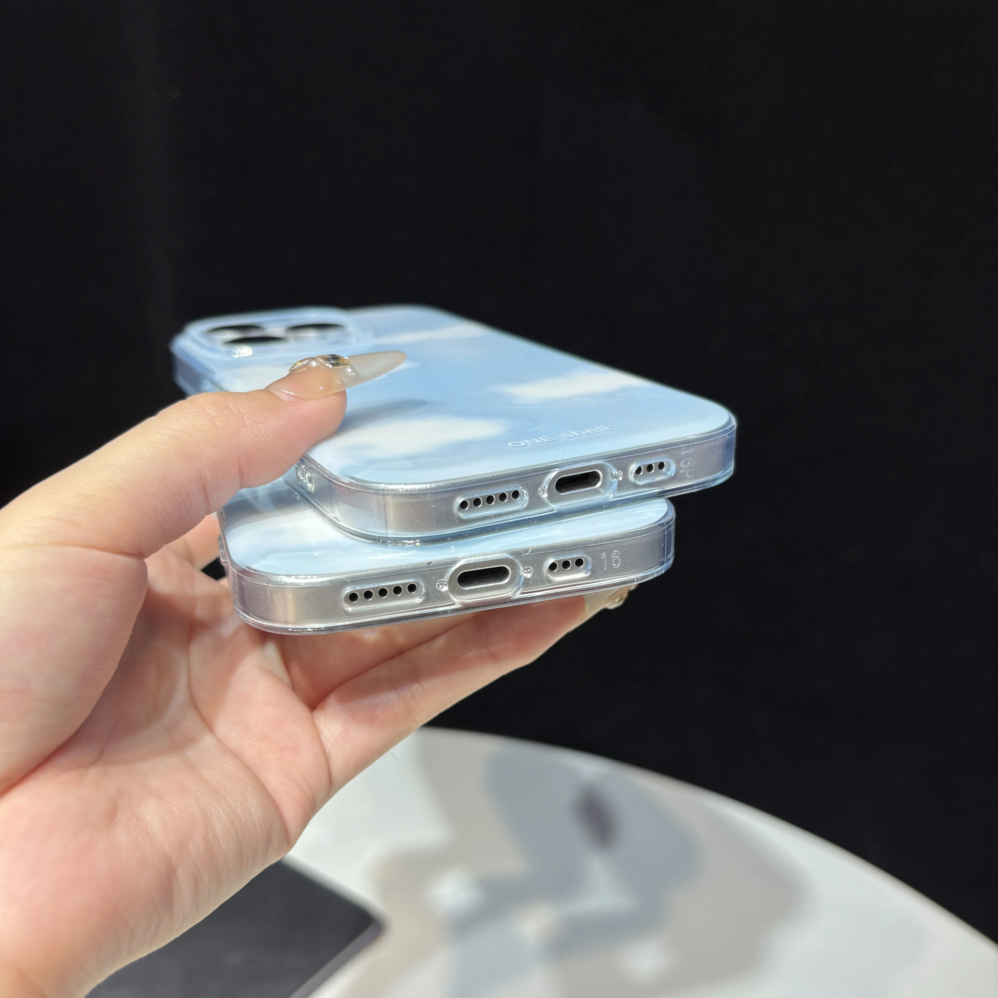 Korean Blue Sky & White Clouds Glossy Cotton Protective Phone Case
