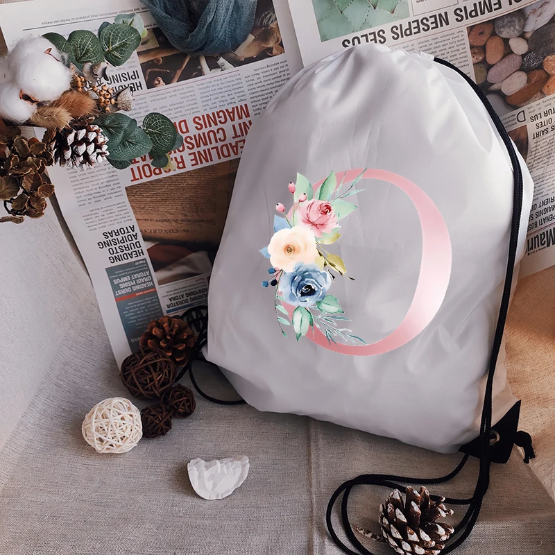 

Teenager Backpack Bookbag Pink Letter Print Drawstring Bag Ladies Storage Bag Women Fashion Shopping Bags Off White Bag