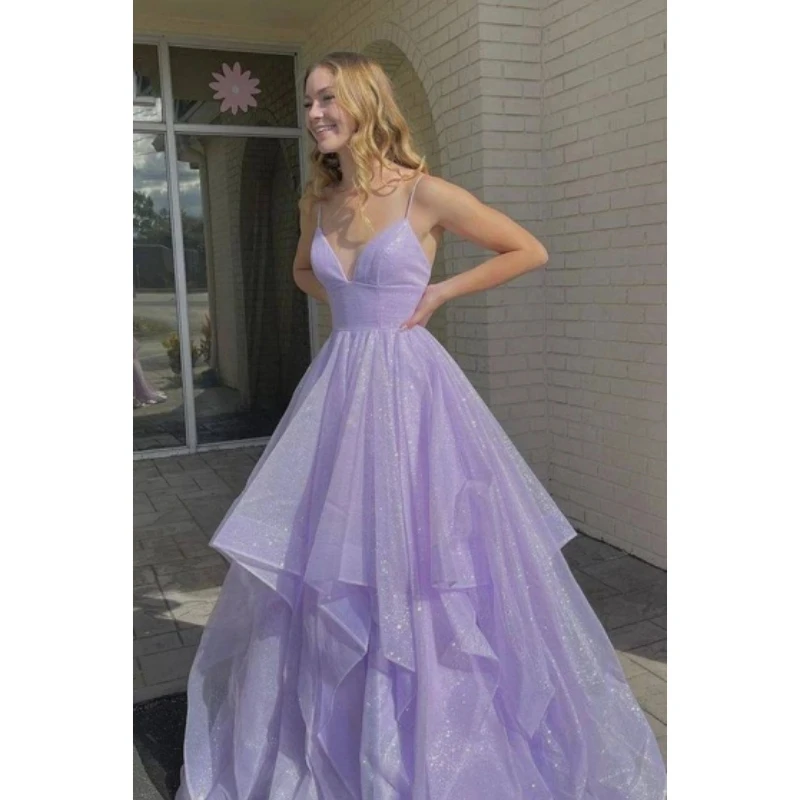 

2024 Glisten Illusion Evening Dresses A Line Tiered Tulle Prom Dresses Sexy Lace Up Woman's Formal Bride Beach Party Ball Gowns