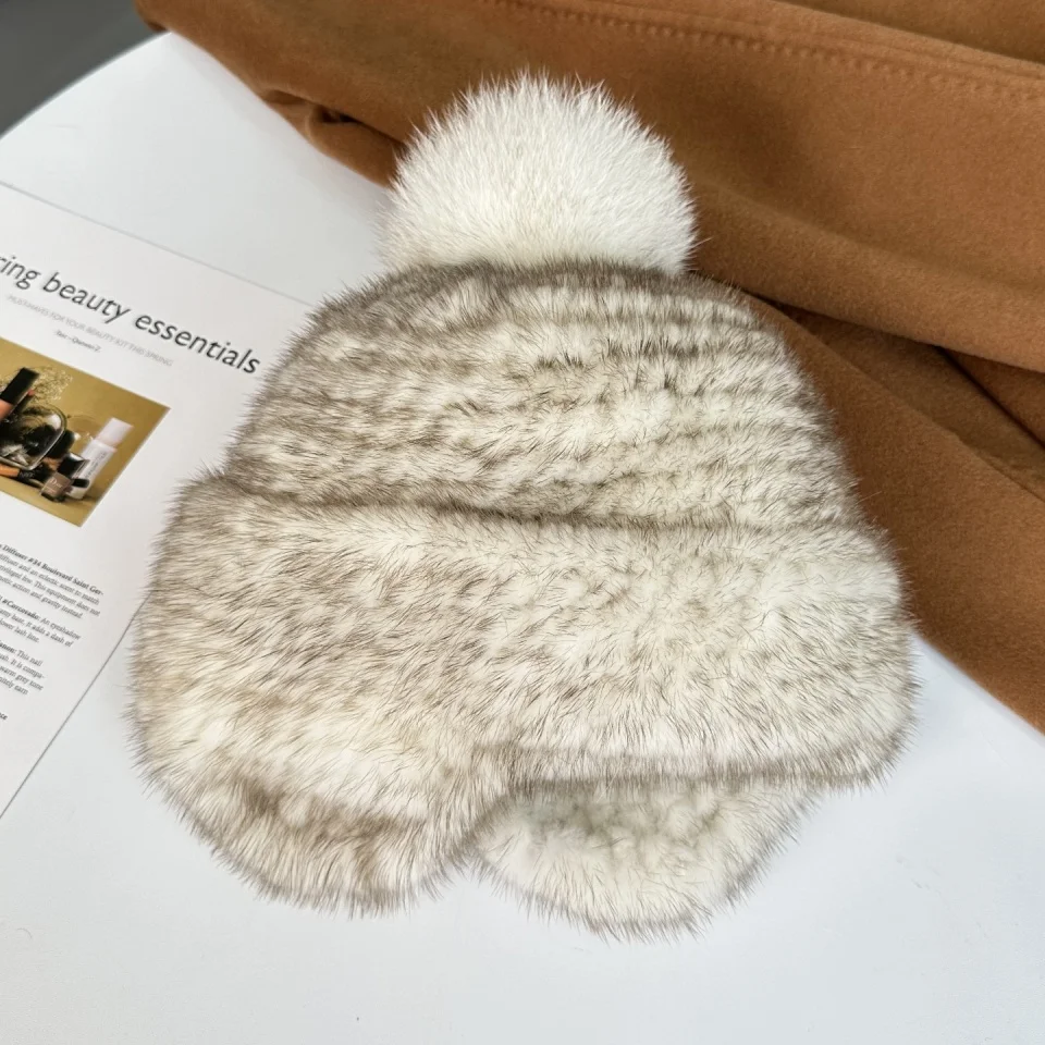 Neue Winter Damen Echt Nerz Pelz Hut Warme Verdickte Ohr Schutz Gestrickte Kappe Damen Winter Mode Zubehör – Detail 27