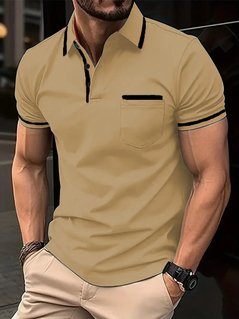 Description Picture 4 of item2024 Summer Men's Casual Fashion Short Sleeved POLO Shirt Button Pocket Men's Sports Pullover Shirt Polo T Shirt for Men