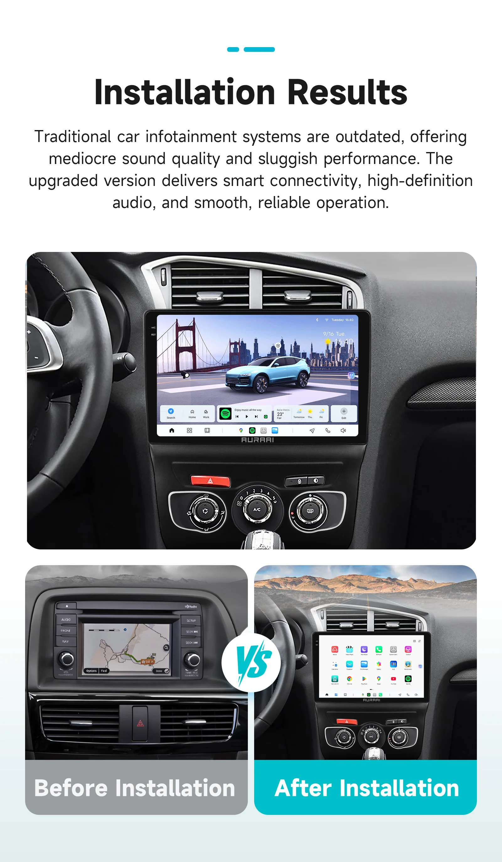 AURAAI X100 8+256G Carplay Android Autoradio für Citroen C4 C4L DS4 2013 - 2017 Multimedia 2k 8Core 2.7GHz GPS Bildschirm ADAS 360 – Detail 3
