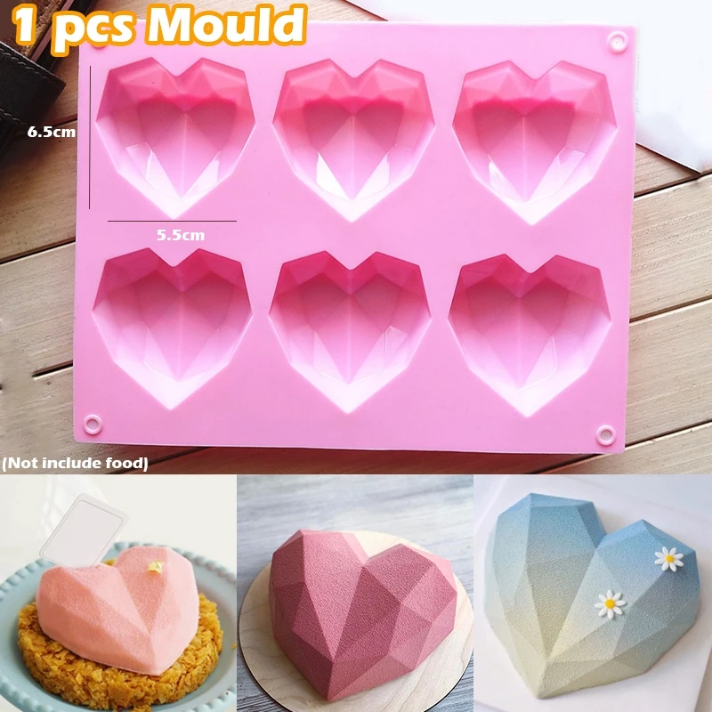 Description Picture 2 of item1Pc 6 Cavity Heart Shaped Silicone Mould Cake Mousse Pastry Bakeware Tools Form For Soap French Dessert Diamond Baking Mold
