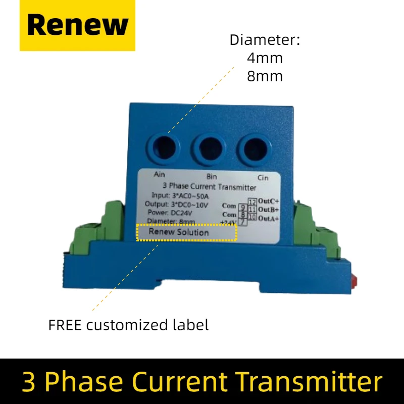 

Three-phase Ac Current Transmitter Ac5a10a To 4-20ma 0-10v Output Power Sensor Module