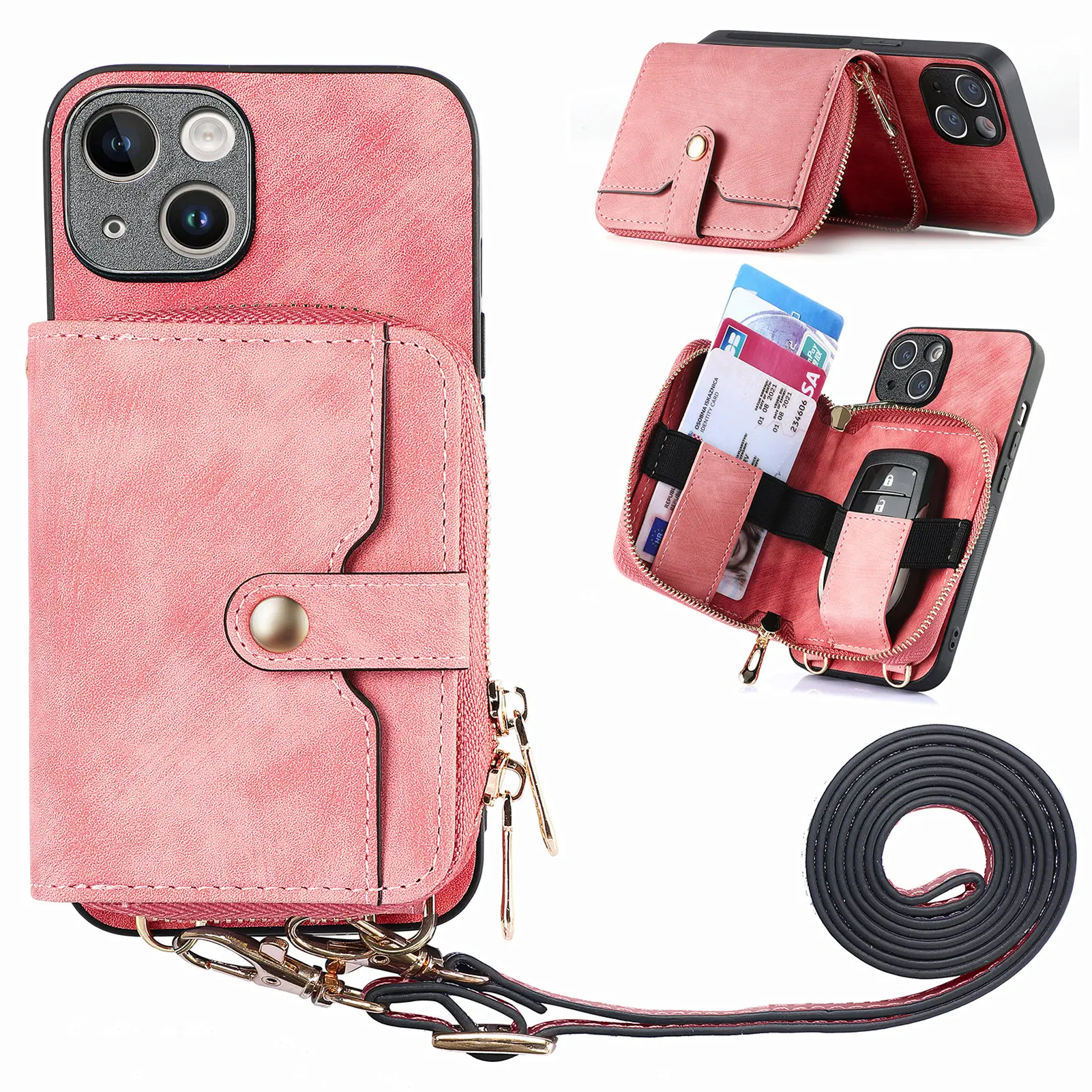 FOR iPhone 15/14/13/12/11 Pro Max Leather Wallet Zipper Magnet Cover Card  Case