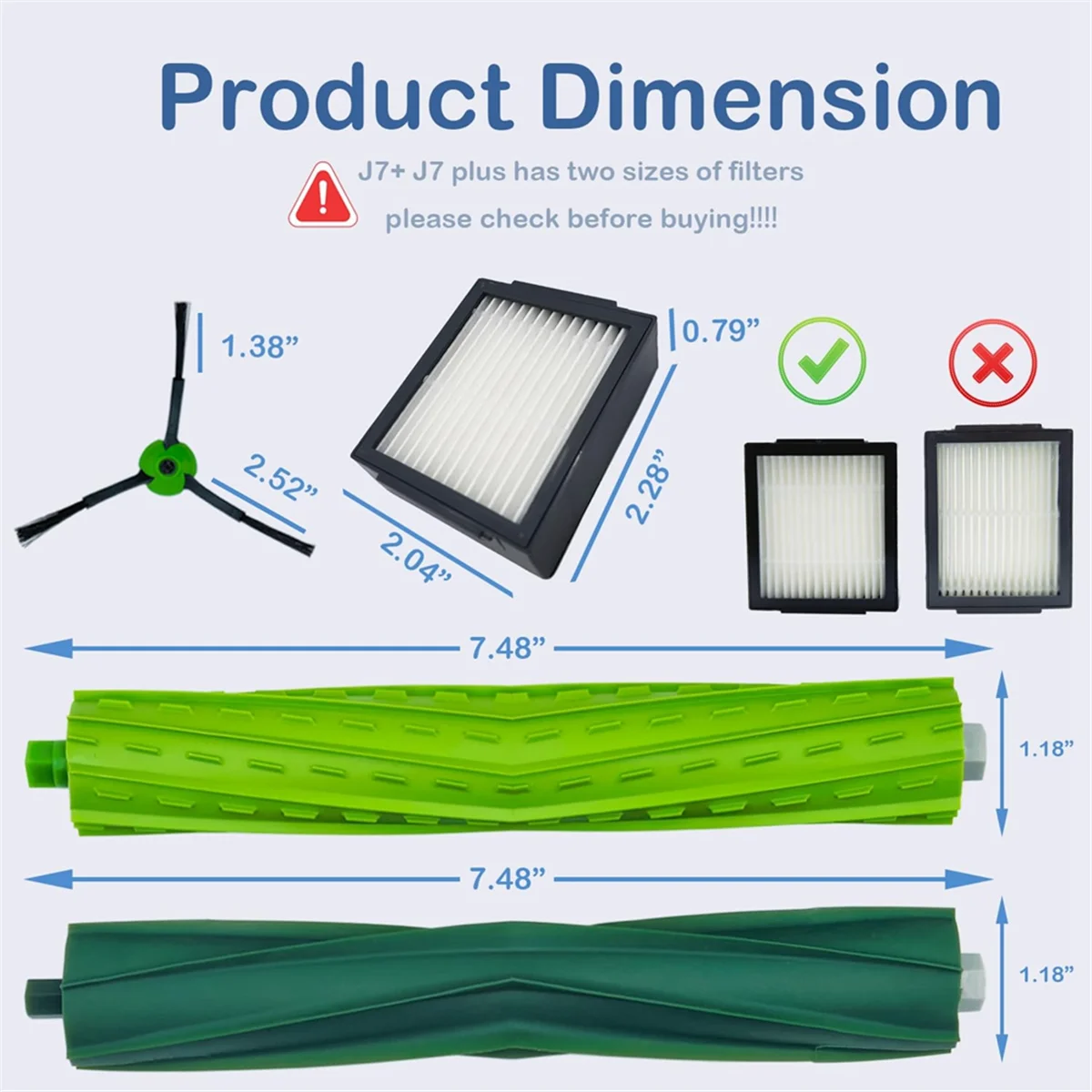 FZFZ Replacement Parts for Combo J7+ J7 Plus Vacuum Cleaner Parts (NOT for J7), Rubber Brushes HEPA Filters