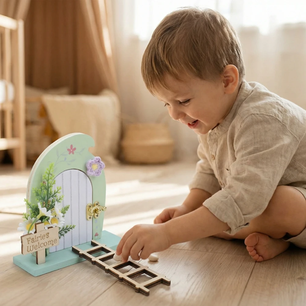 Hölzernes Garten-Feentür-Set Montessori-Spielzeug Cartoon-Deko Märchenhafter Balkon-Dekor Hängende Verzierung Kinderspielzeug Geschenk – Detail 13